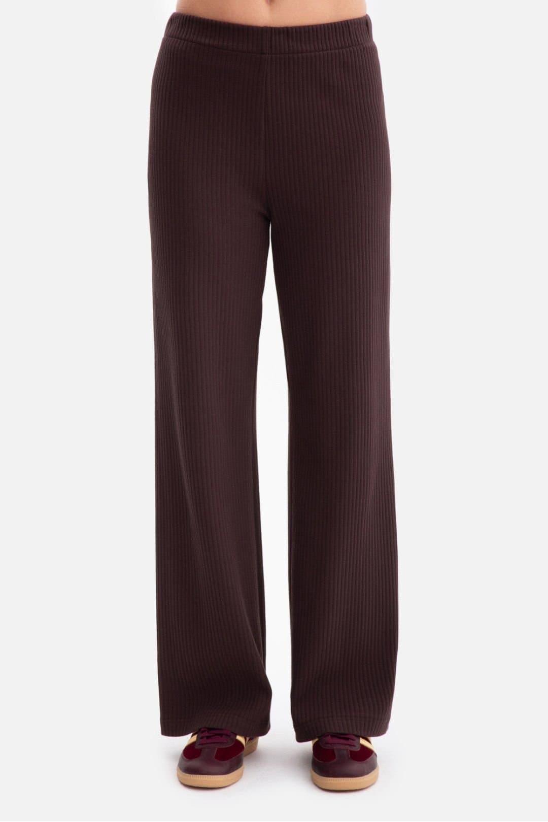 Love Lace Love Lace Brown Ribbed Knit Trousers with Elastic Waist