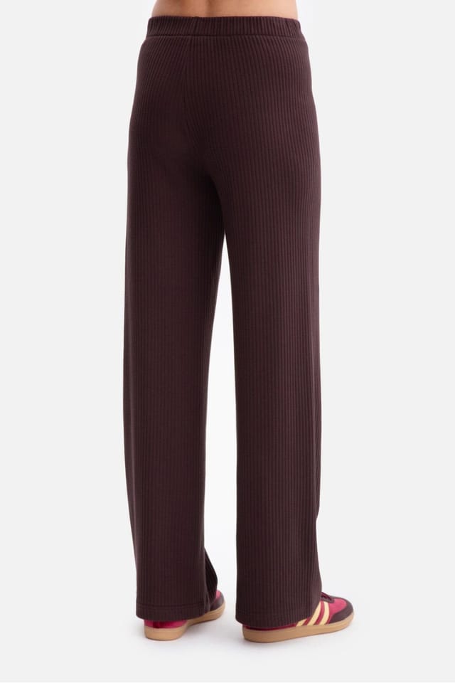 Love Lace Love Lace Women's Ribbed Knit Trousers with Elastic Waist in Brown - 3