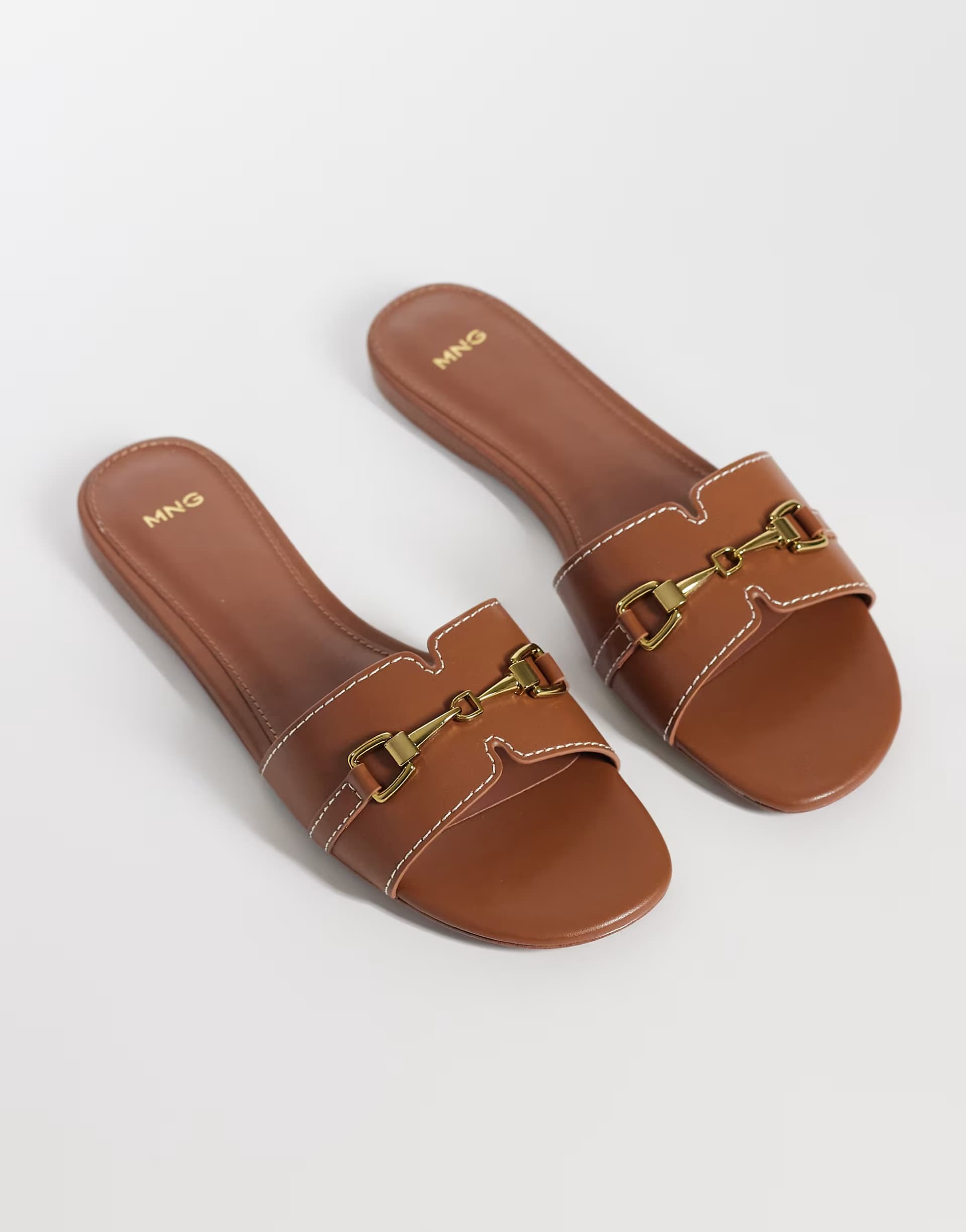 ASOS Mango faux leather buckle detail slider in medium brown