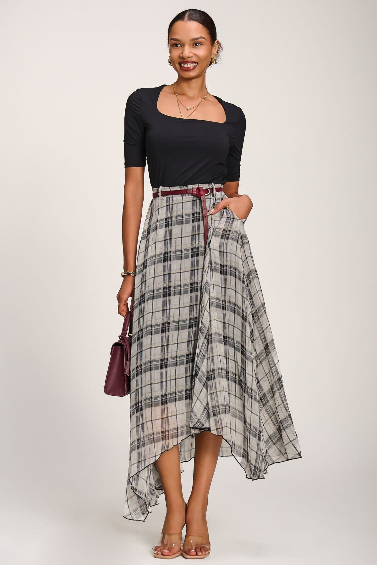 Jolie Moi Jolie Moi Women's Asymmetric Frill Chiffon Maxi Skirt
