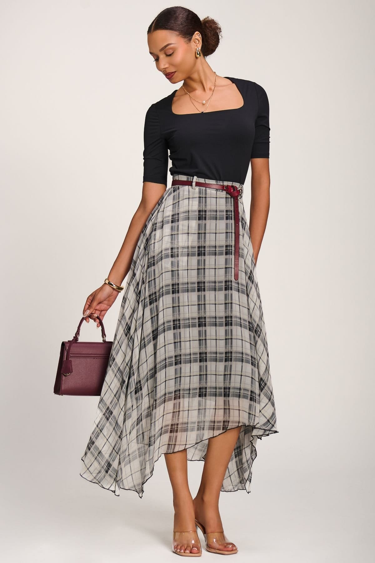 Jolie Moi Jolie Moi Women's Asymmetric Frill Chiffon Maxi Skirt - 4
