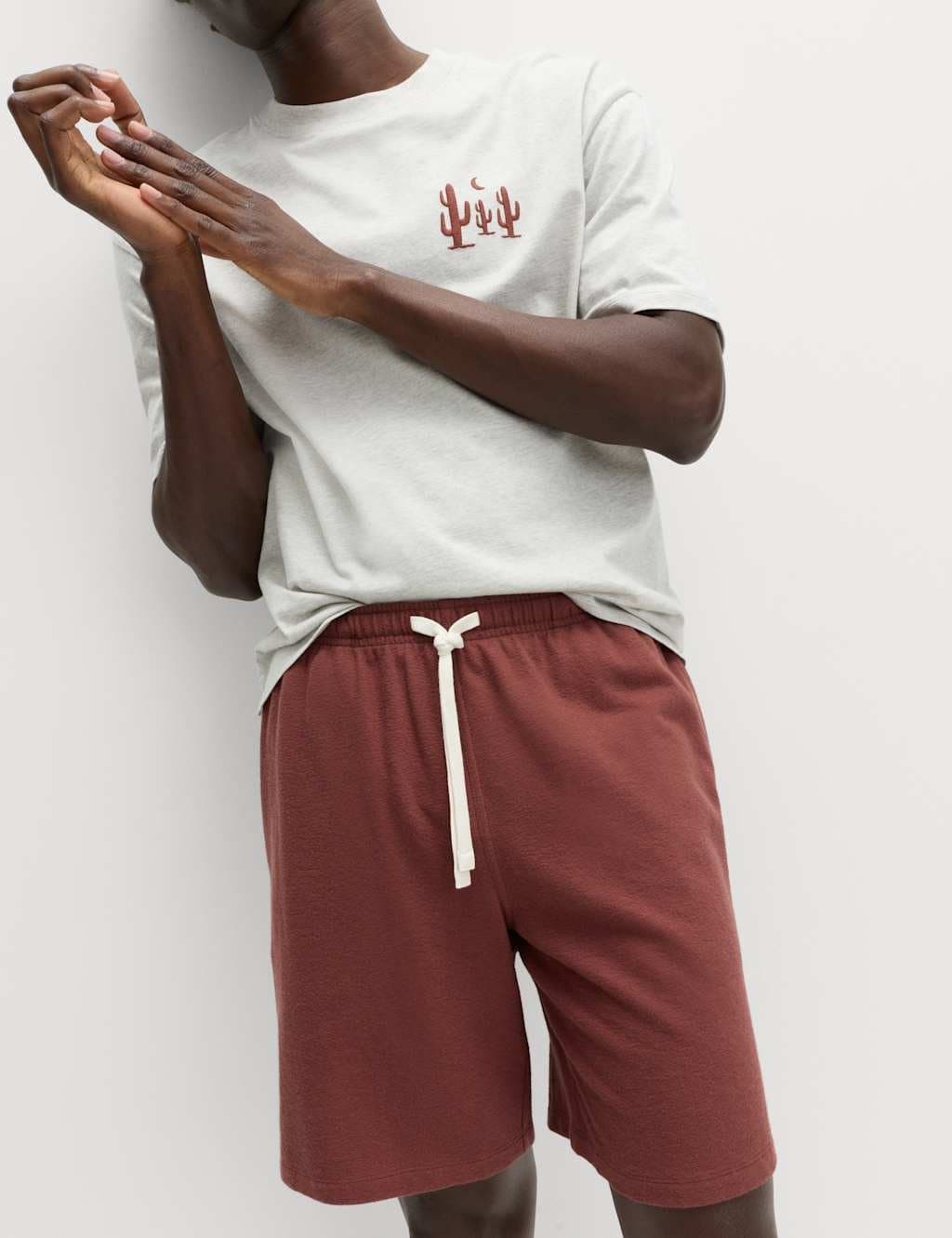 Marks & Spencer M&S Pure Cotton Cactus Embroidery Pyjama Set Neutral