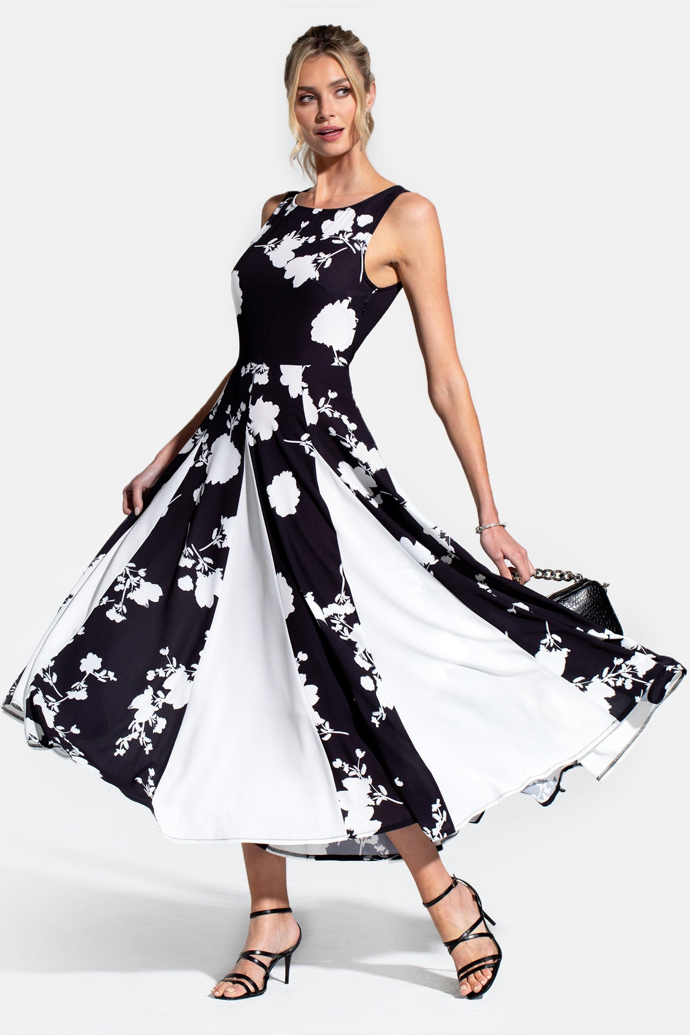 Hot Squash Hot Squash Women's Box Pleat Midi Dress with Contrast Skirt in Black - 2