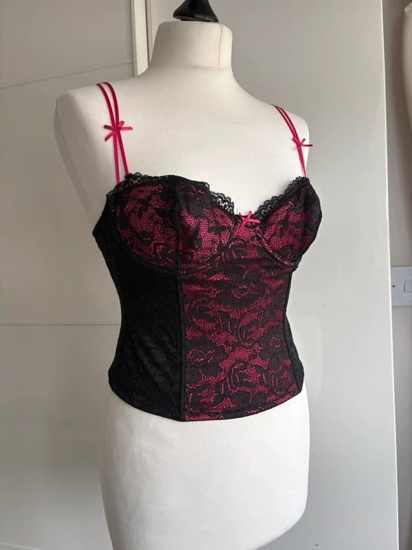 New Look New Look 34B Hot Pink and Black basque/corset bra