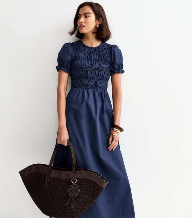 New Look Women's Navy Shirred Poplin Midi Dress New Look - 2