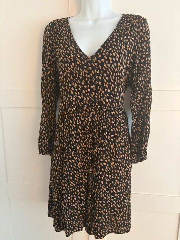 New Look New look leopard print patterned long sleeved boho indie dress size 12