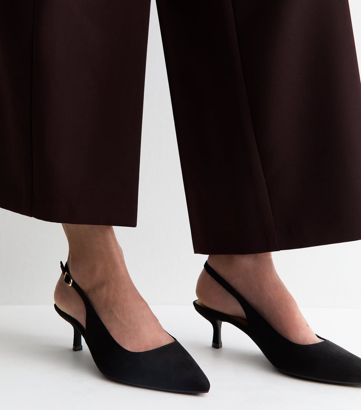New Look Women's Wide Fit Black Faux Suede Slingback Pumps Vegan New Look