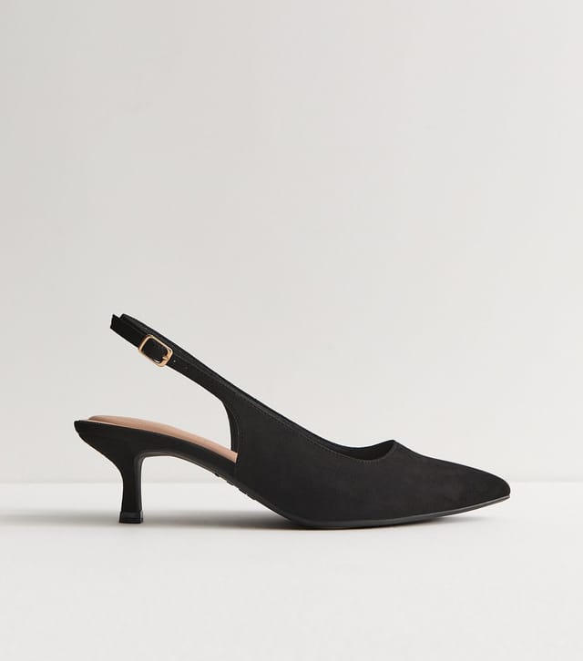 New Look Women's Wide Fit Black Faux Suede Slingback Pumps Vegan New Look - 2
