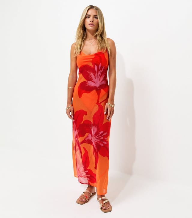 New Look Women's Petite Orange Hibiscus Maxi Beach Dress New Look - 3
