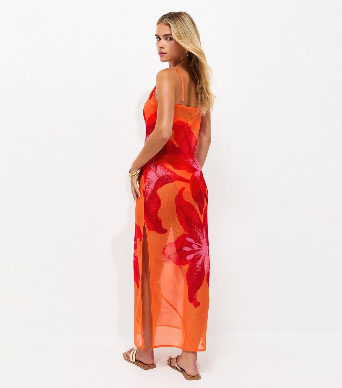 New Look Women's Petite Orange Hibiscus Maxi Beach Dress New Look - 4