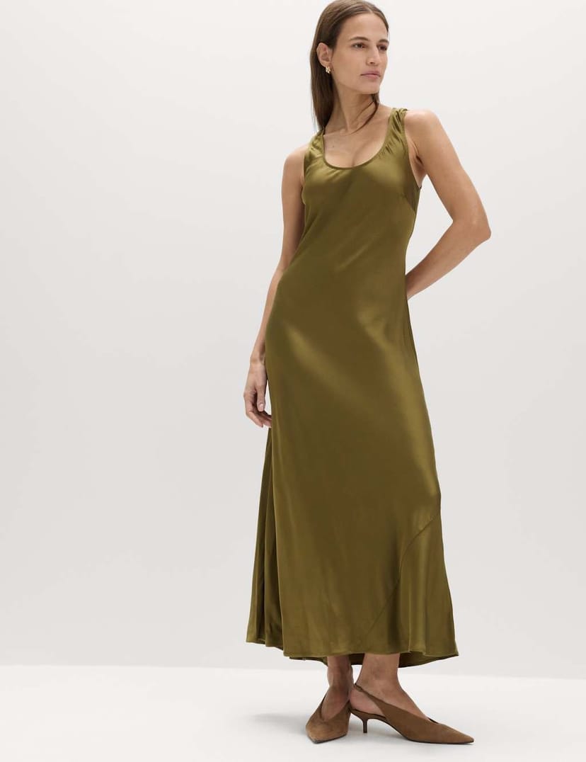 Marks & Spencer M&S Satin Scoop Neck Midaxi Slip Dress Sage - 1