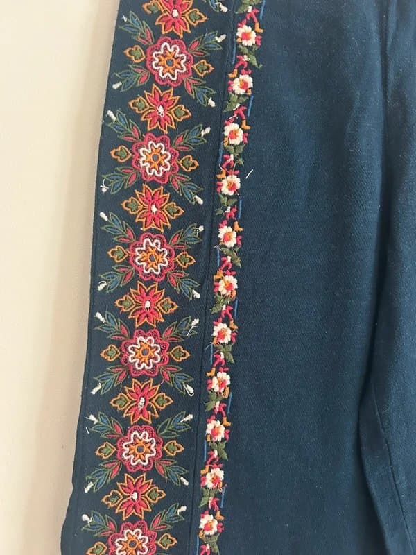 Zara Trafaluc 🧵Vintage Y2K Zara Trafaluc Boho Embroidered Wide-Leg Trousers – Floral Side Panels – UK 12