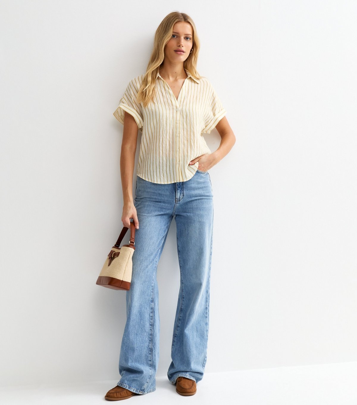 New Look Women's Yellow Skinny Stripe Pattern Shirt New Look - 3