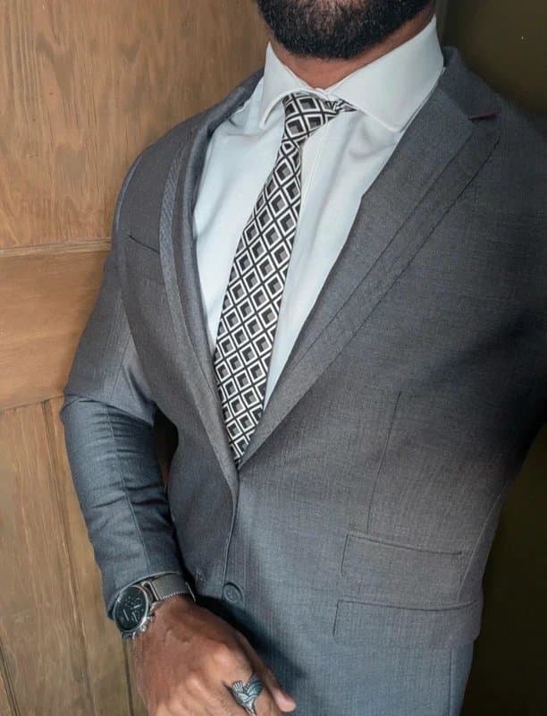 Guide London Mens Guide London Grey/Silver Modern Slim Fit Suit - 42L/36L