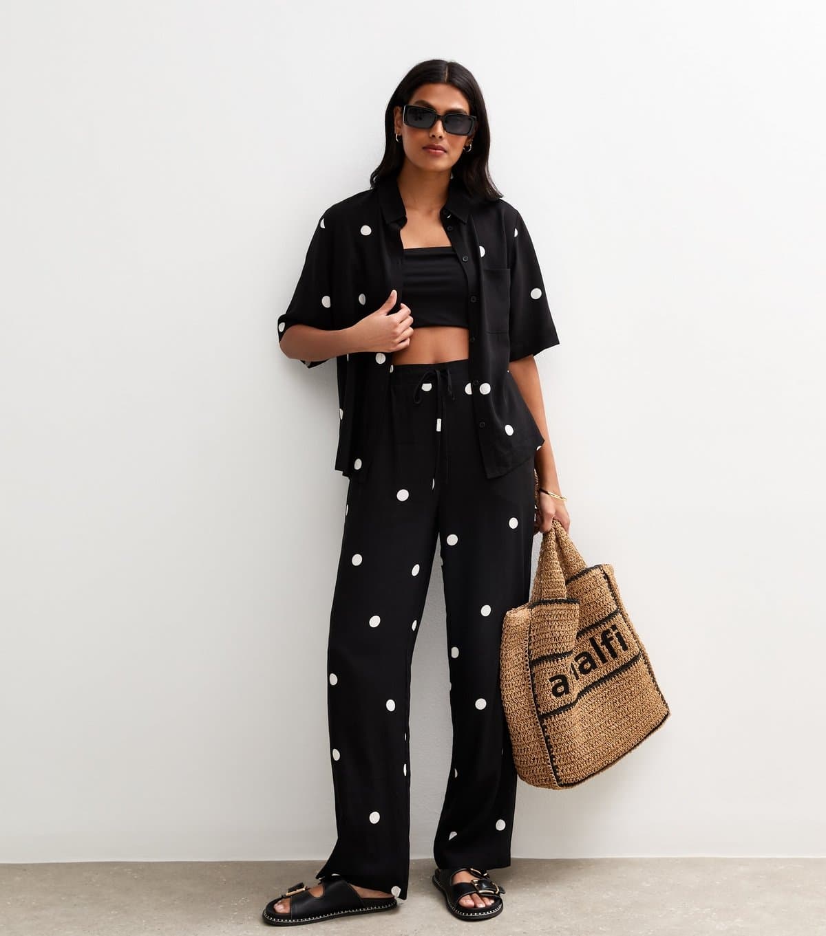 New Look New Look Black Spot Print Wide Leg Trousers