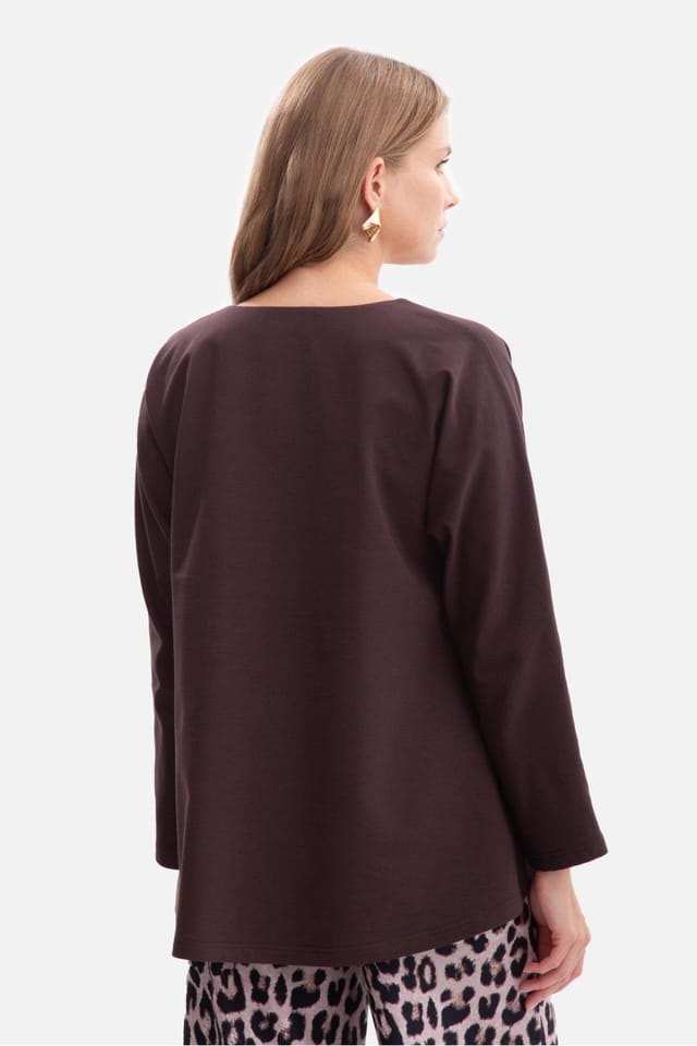 Love Lace Love Lace Women's Loose Fit Sweatshirt Blouse V Neck in Brown - 3