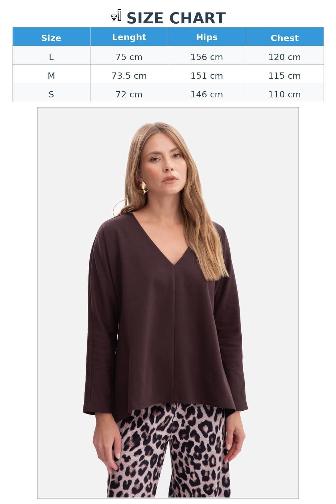 Love Lace Love Lace Women's Loose Fit Sweatshirt Blouse V Neck in Brown - 4