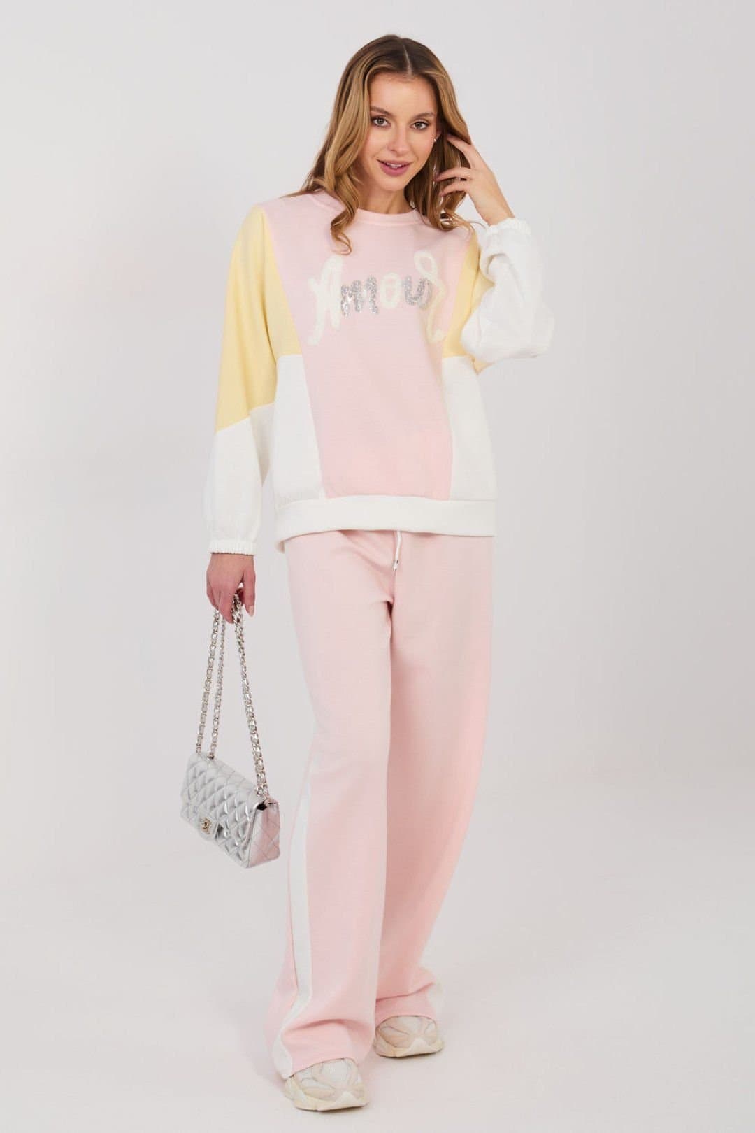 Love Lace Love Lace Women's Soft Butter Touch Sequin Blouse Track Set in Pink