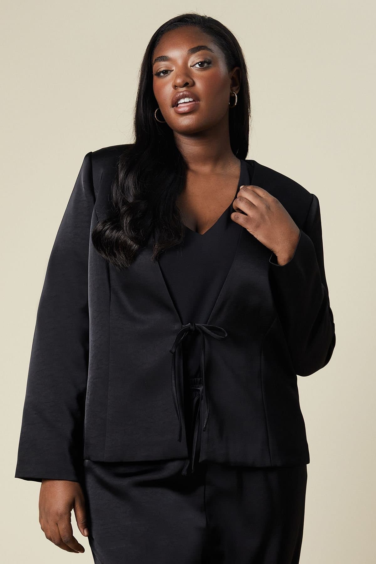 Wallis Wallis Women's Curve Tie Detail Jacket in Black