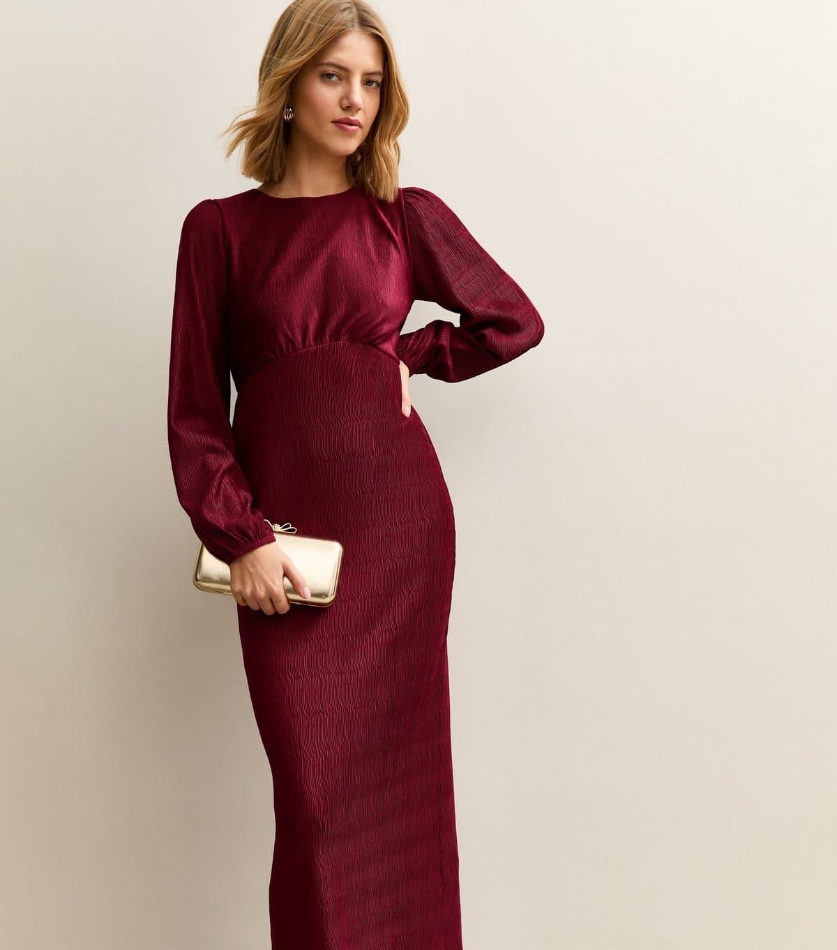 New Look Women's Dark Burgundy Plisse Midi Dress New Look