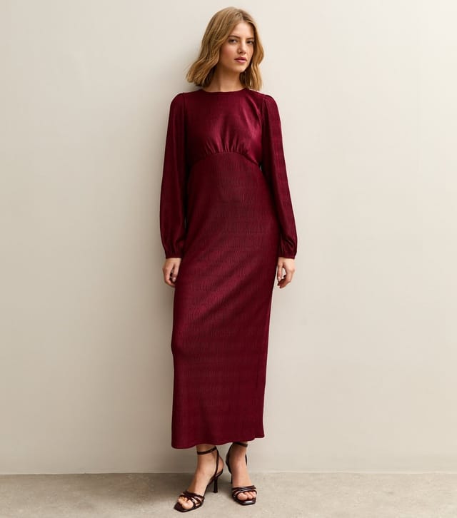 New Look Women's Dark Burgundy Plisse Midi Dress New Look - 3