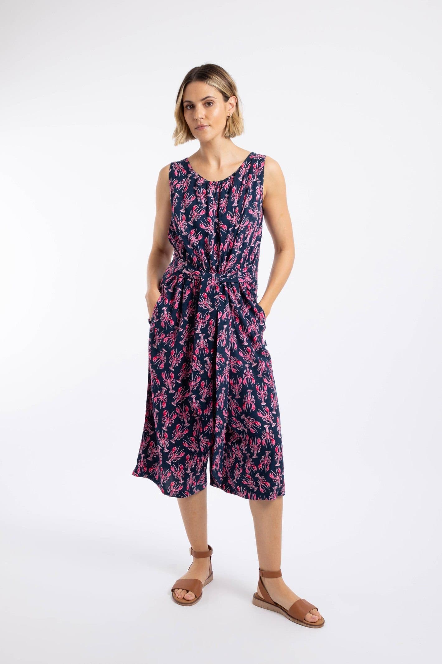 Weird Fish Weird Fish Women's Nalani Printed Viscose Jumpsuit in Mid Navy