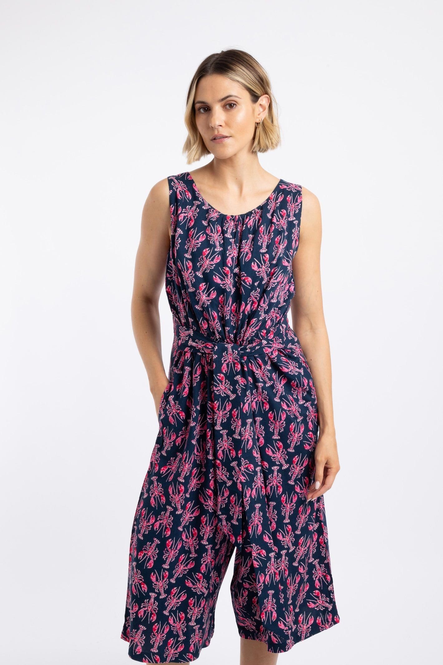 Weird Fish Weird Fish Women's Nalani Printed Viscose Jumpsuit in Mid Navy - 4