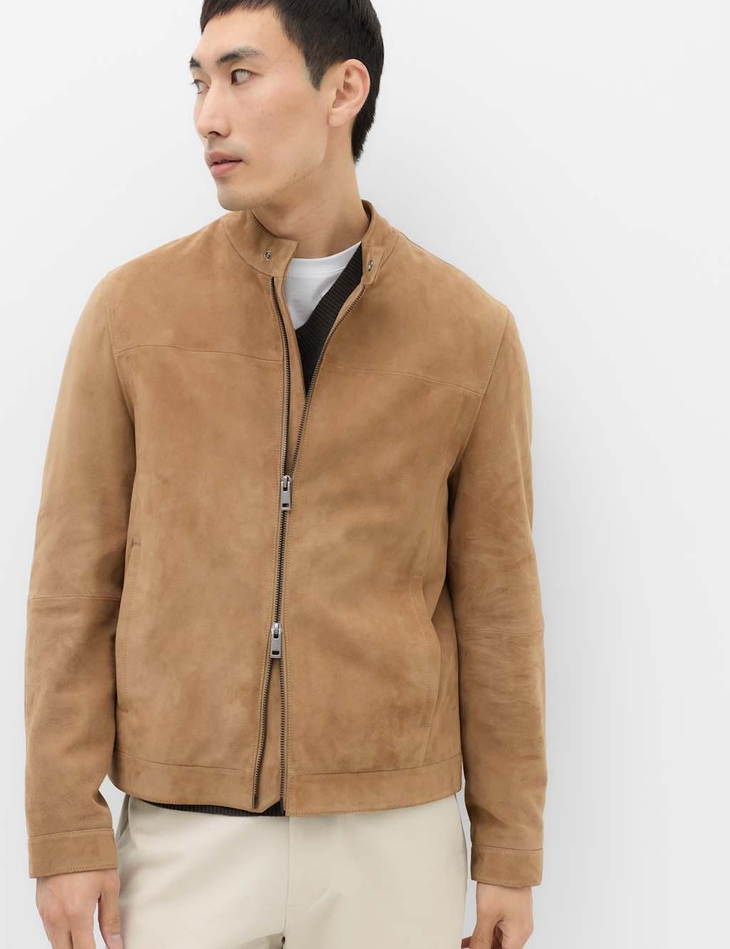 Marks & Spencer M&S Suede Cafe Racer Jacket Sand
