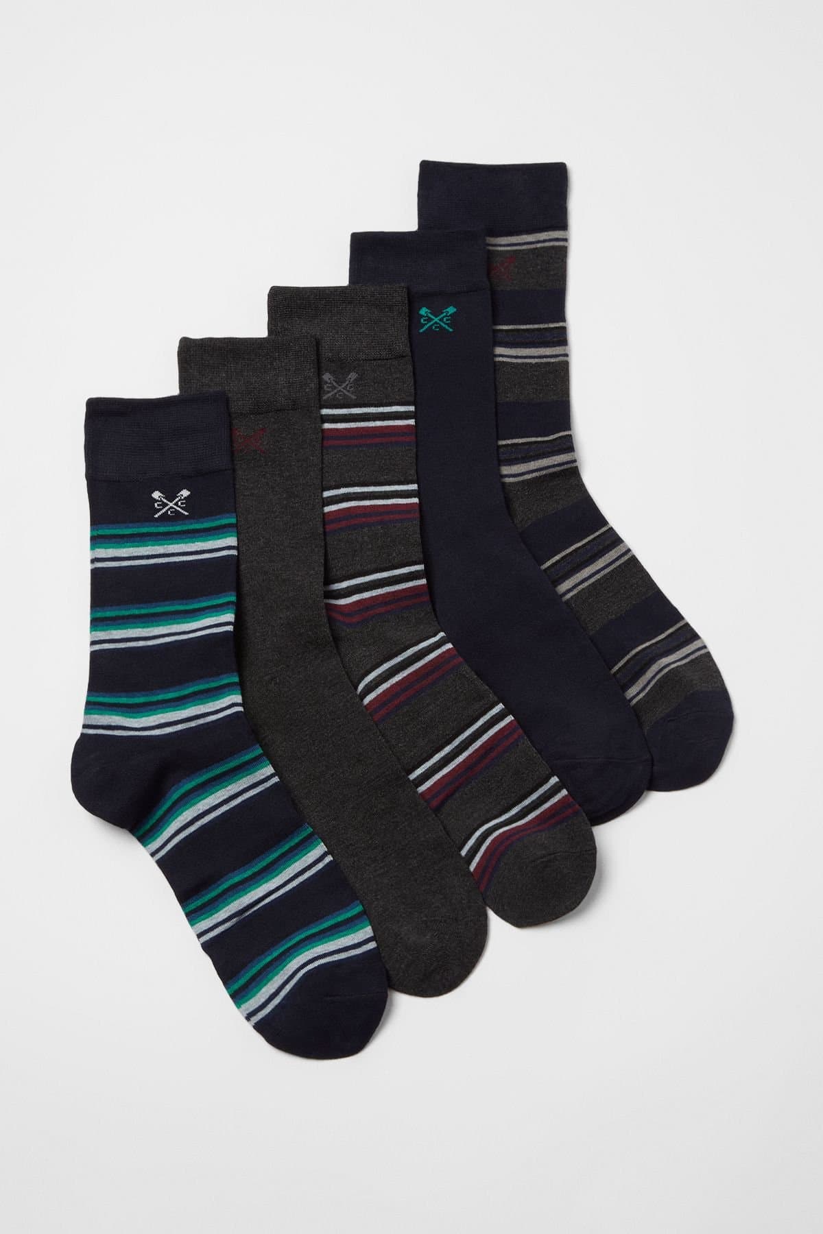 Crew Clothing Crew Clothing Men's 5 Pack Bamboo Sock Box Stripes in Charcoal