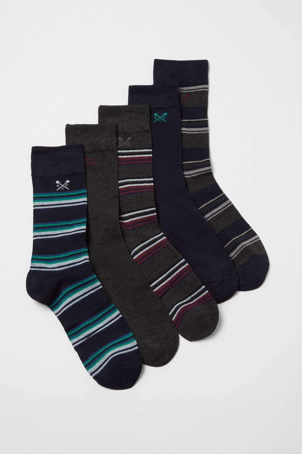 Crew Clothing Crew Clothing Men's 5 Pack Bamboo Sock Box Stripes in Charcoal - 2