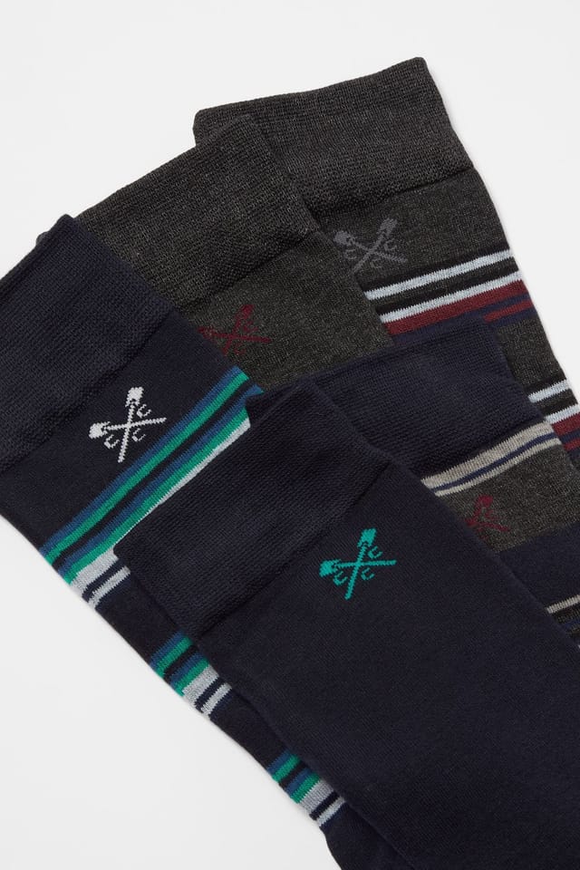 Crew Clothing Crew Clothing Men's 5 Pack Bamboo Sock Box Stripes in Charcoal - 3