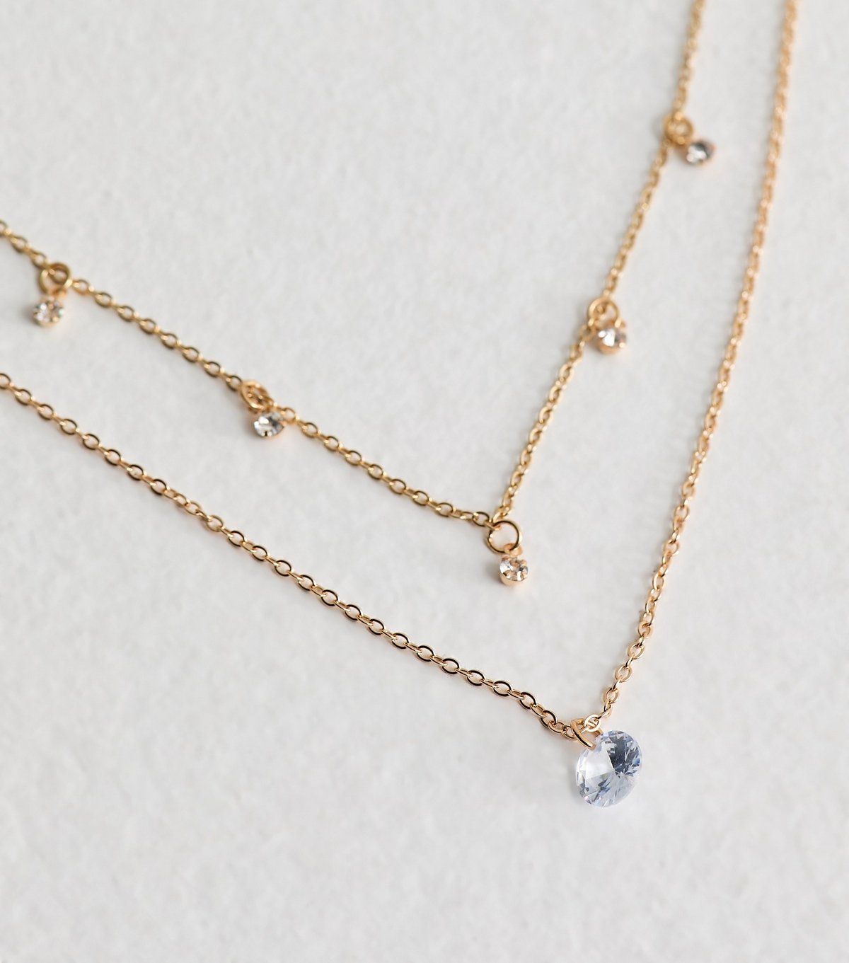 New Look Gold Tone Double Chain Cubic Zirconia Charm Necklace New Look - 3