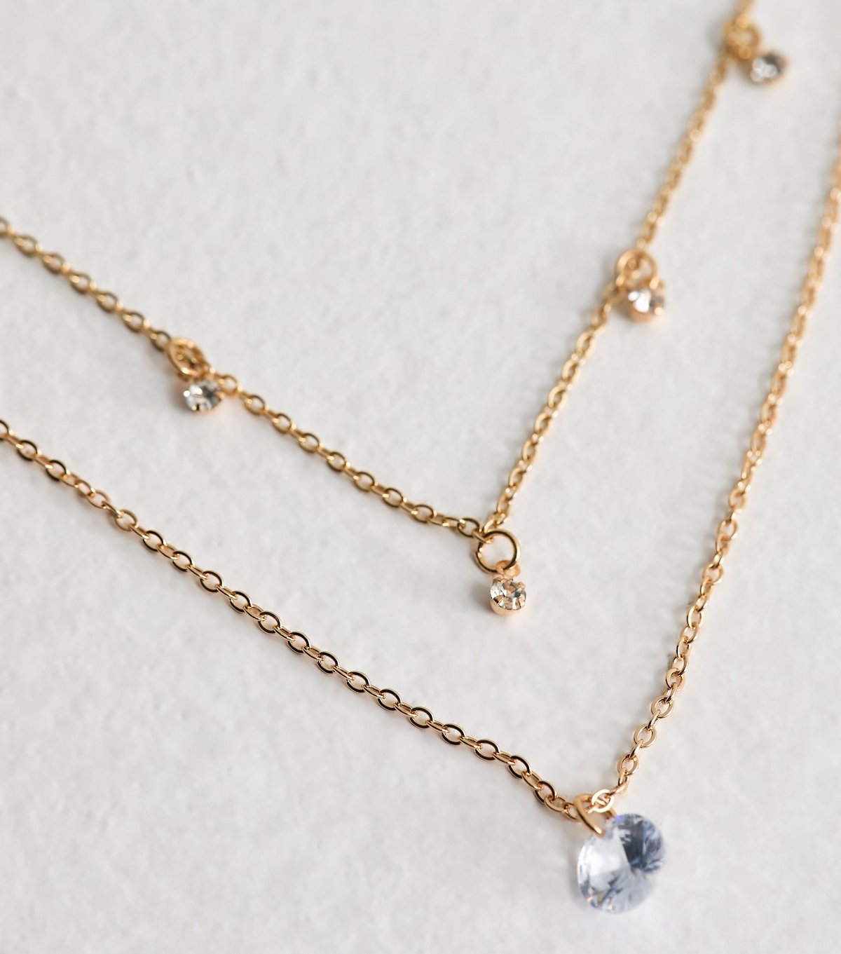 New Look Gold Tone Double Chain Cubic Zirconia Charm Necklace New Look - 4