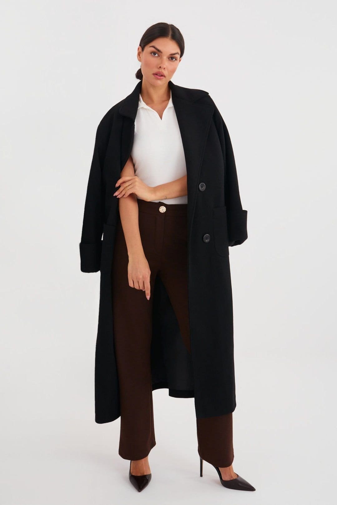 Love Lace Brown High Waisted Straight Leg Trousers