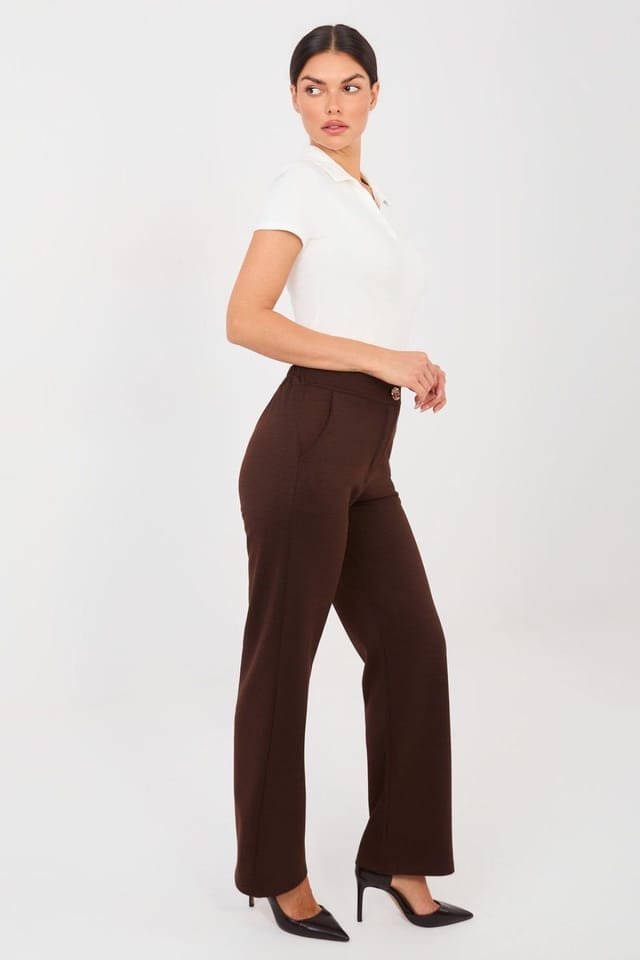 Love Lace Love Lace Women's Elegant High Waisted Straight Leg Trousers in Brown - 2