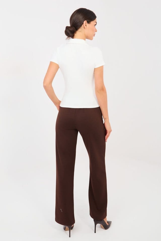 Love Lace Love Lace Women's Elegant High Waisted Straight Leg Trousers in Brown - 3