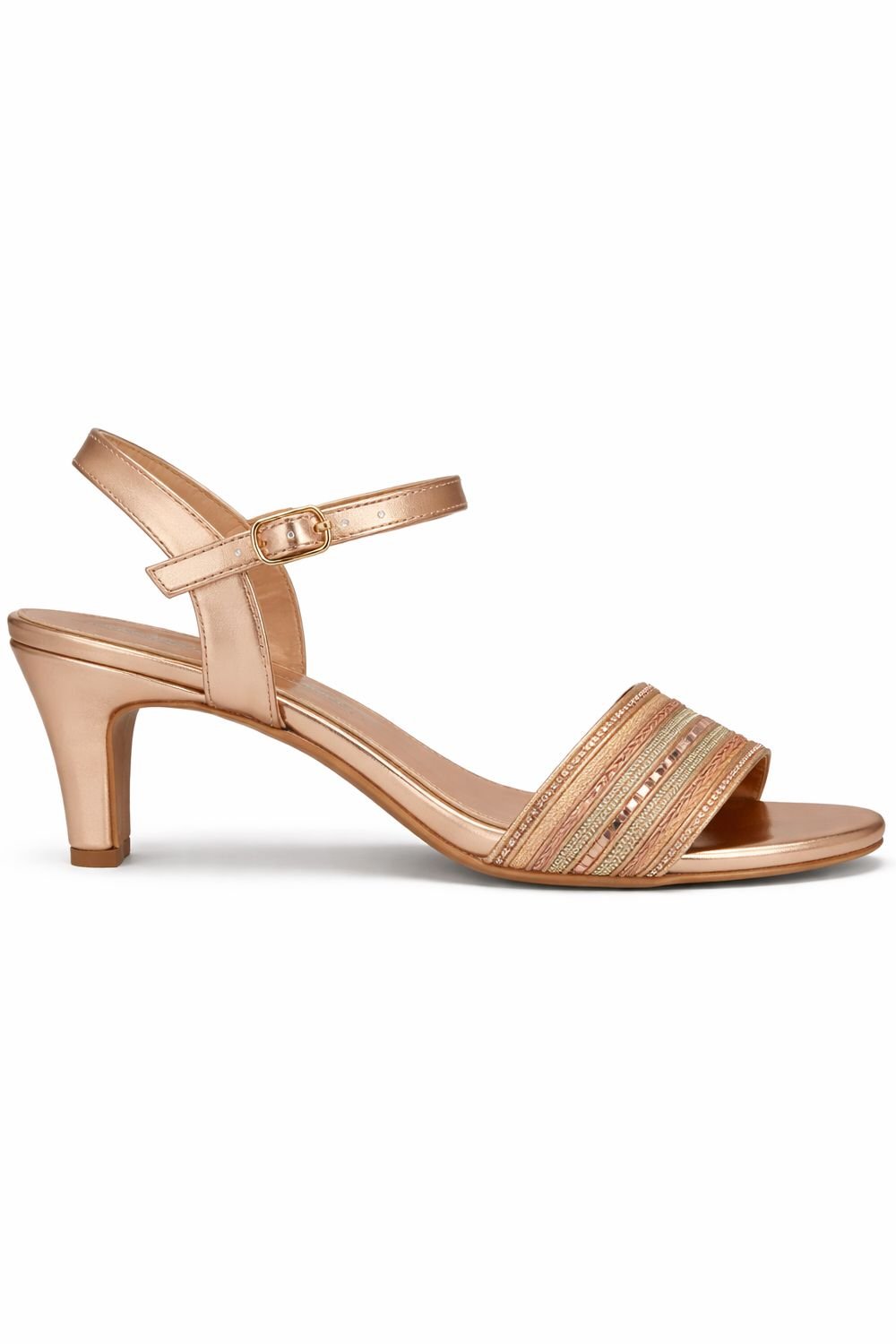 Anne Michelle Anne Michelle Women's Wide Fit Block Heel with Embellished Strap in Rose Gold - 2