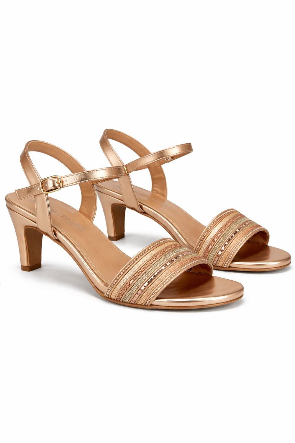 Anne Michelle Anne Michelle Women's Wide Fit Block Heel with Embellished Strap in Rose Gold - 3