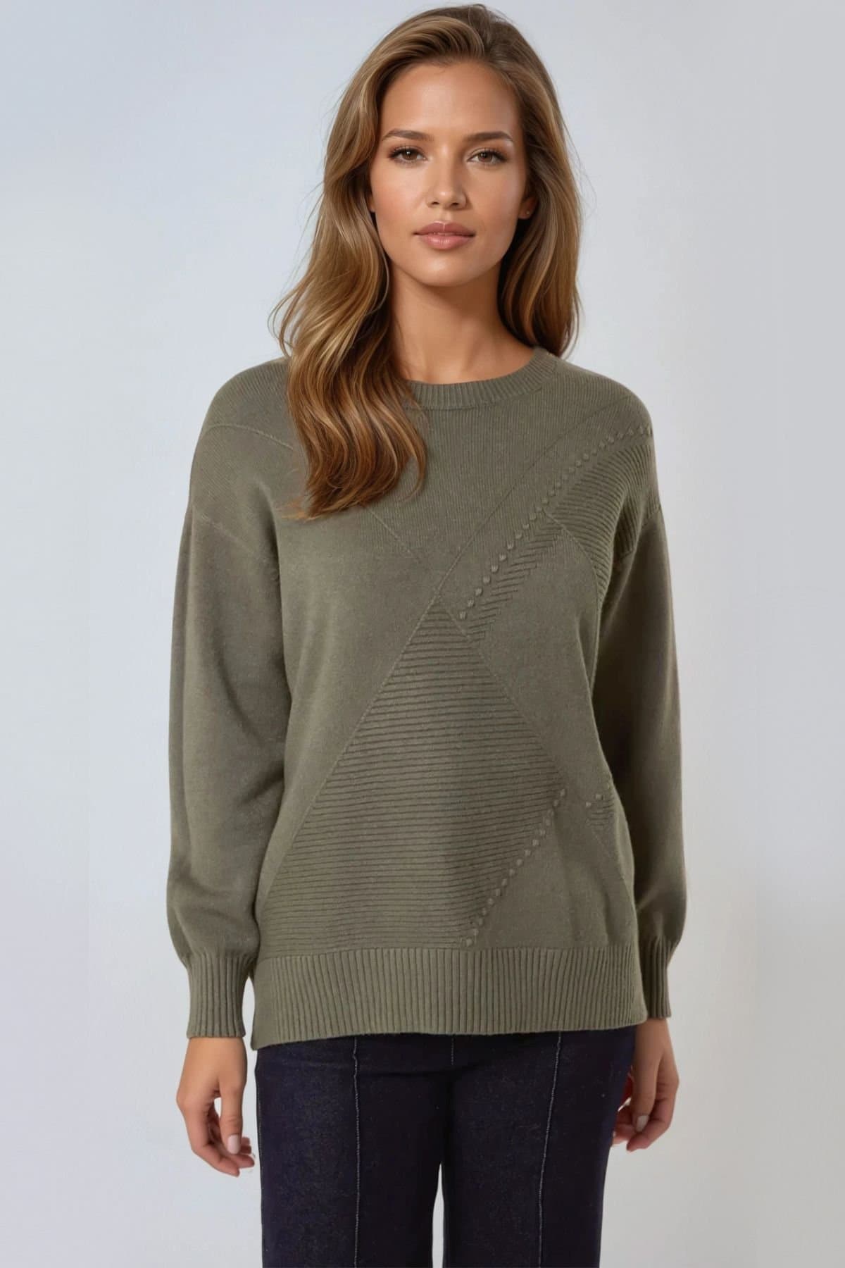 Aftershock London Aftershock London Women's Geometric Knitted Jumper in Khaki