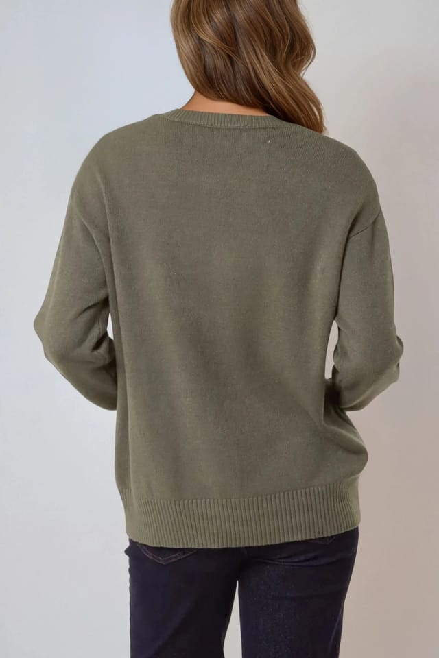 Aftershock London Aftershock London Women's Geometric Knitted Jumper in Khaki - 3
