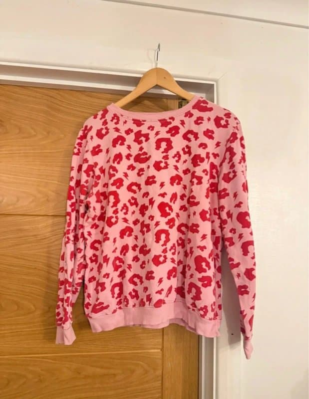 Scamp & Dude Scamp & Dude Pink Red Abstract Leopard Print Lightning Bolt Motif 100% Cotton Sweater Sweatshirt XL