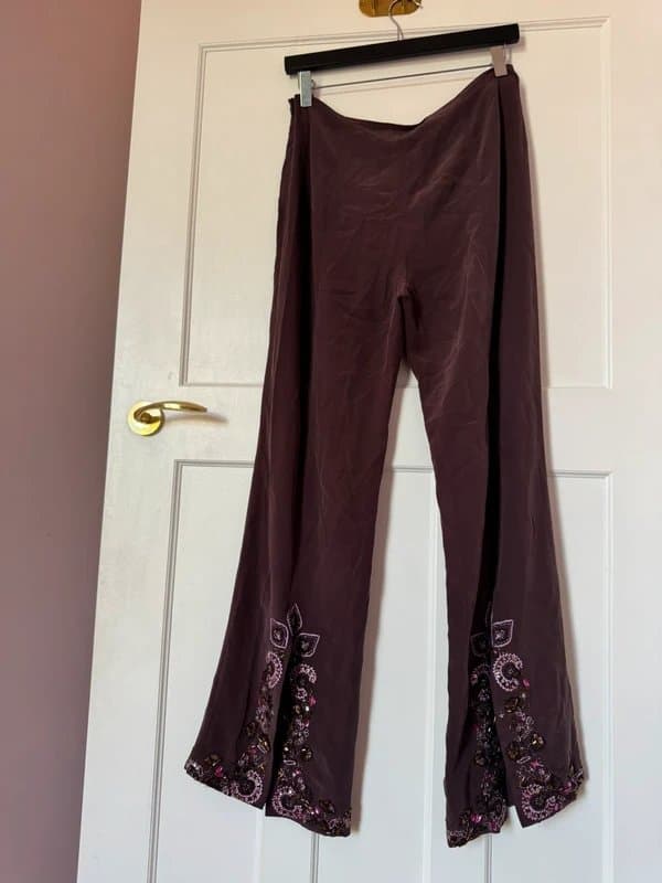 Linea stunning silk kick flare trousers with sequin embroidery detail - Festival Boho Y2K 2000s early 90s
