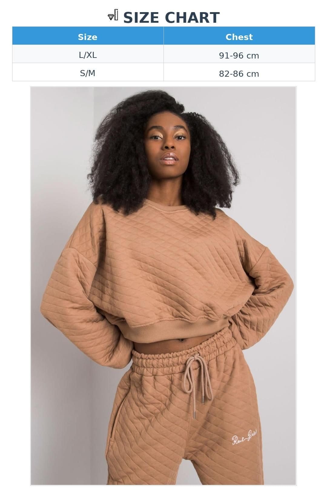 Love Lace Love Lace Women's Quilted Short Long Sleeve Sweatshirt Rib Hem in Brown - 4