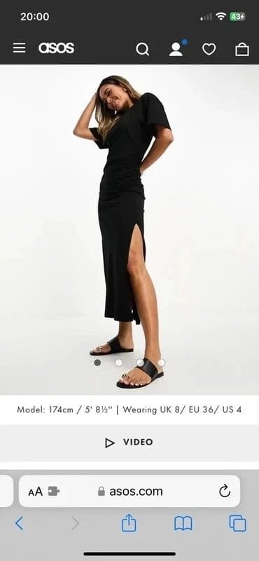 ASOS ASOS design crew neck midaxi t shirt dress with ruched side in black size 10