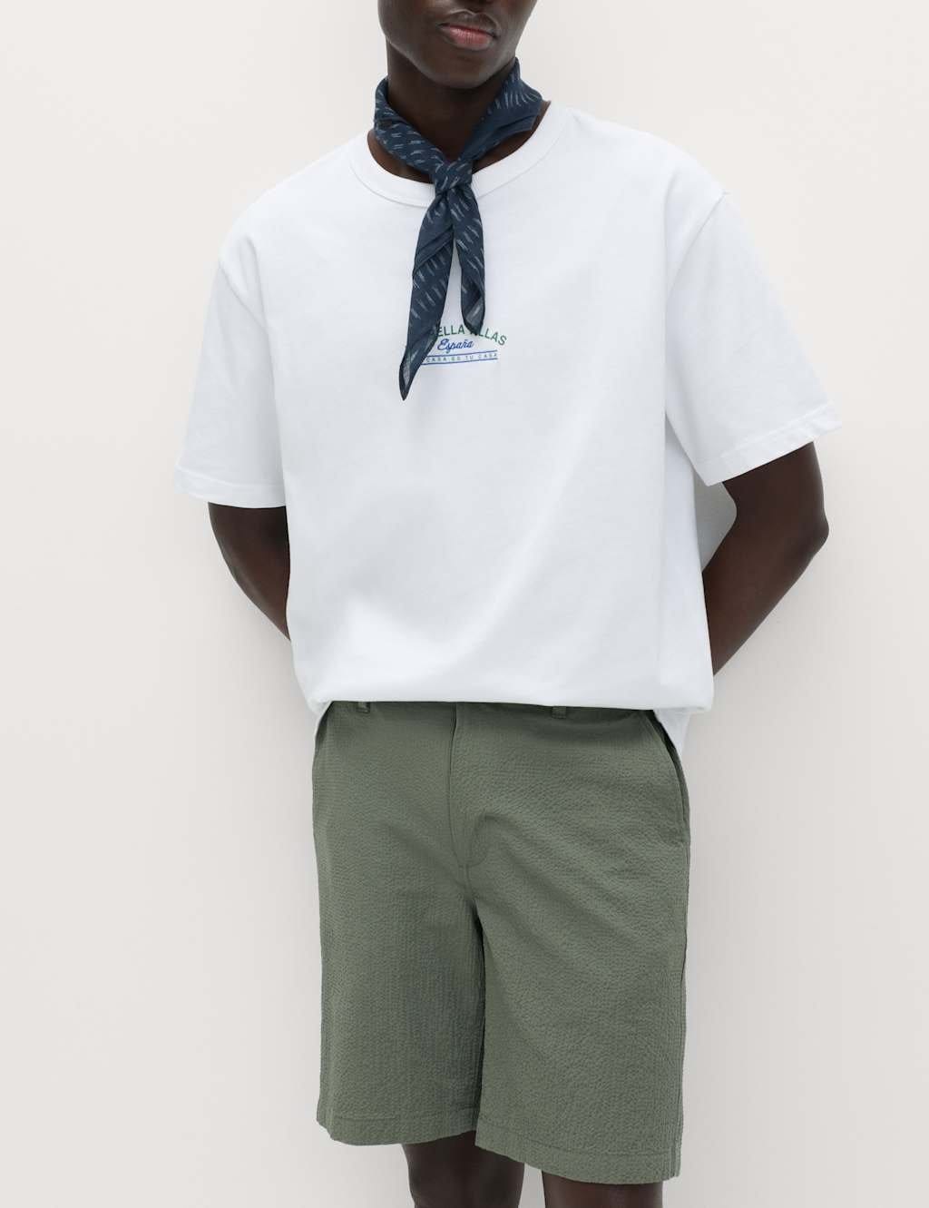 M&S Moss Green Seersucker Chino Shorts