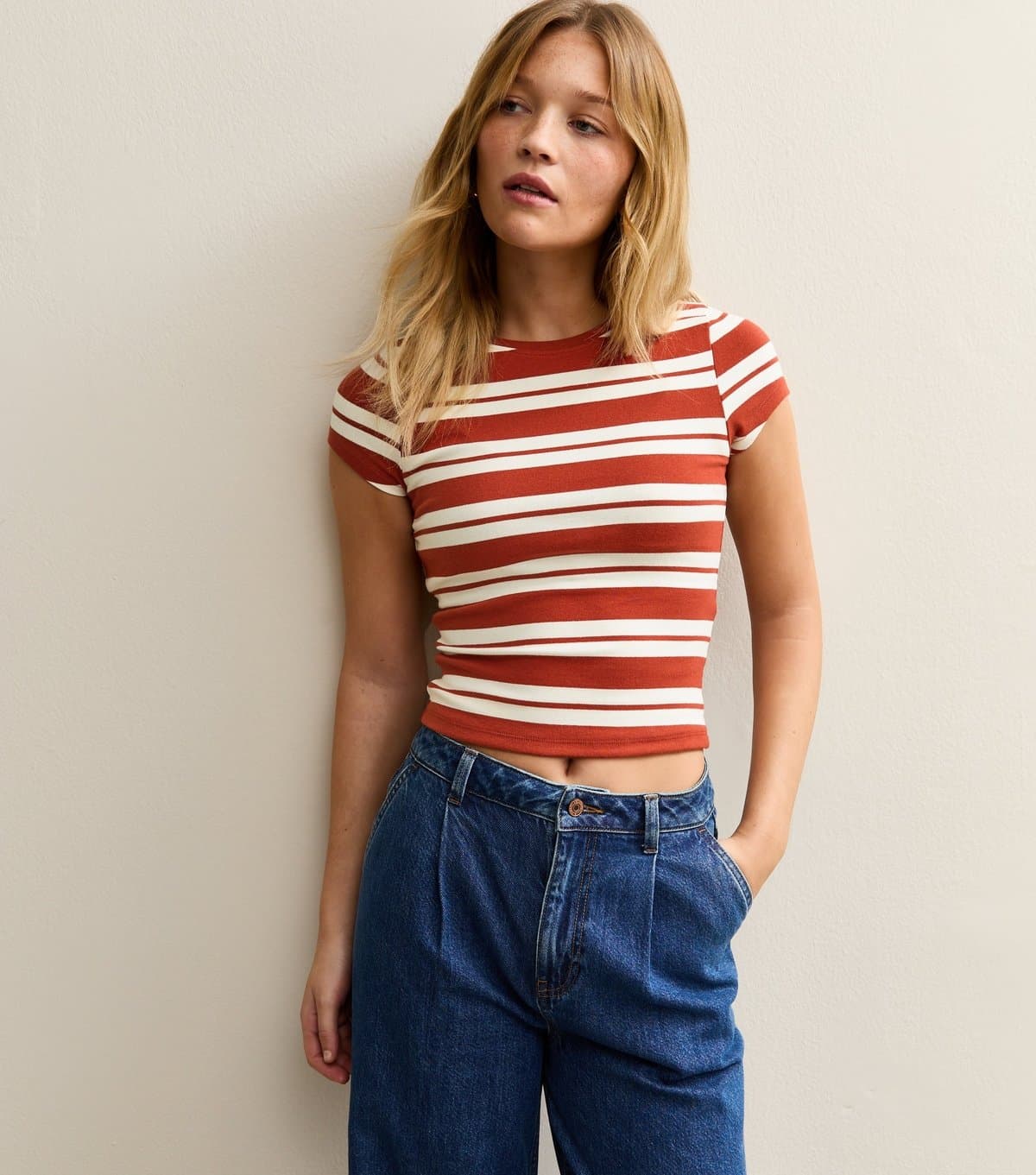 New Look Women's Red Striped Baby Tee New Look