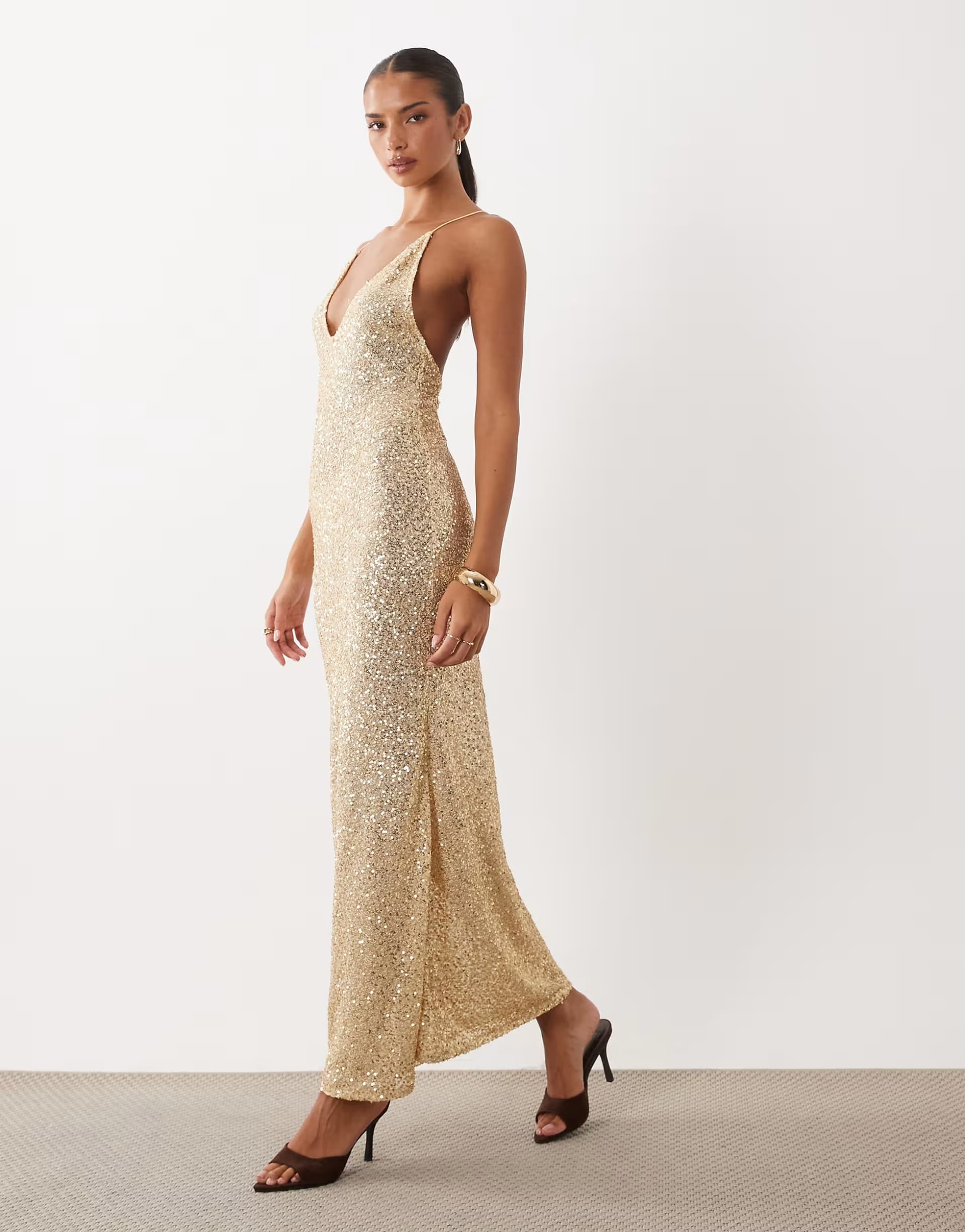 ASOS ASOS DESIGN sequin scooped  plunge sequin maxi dress