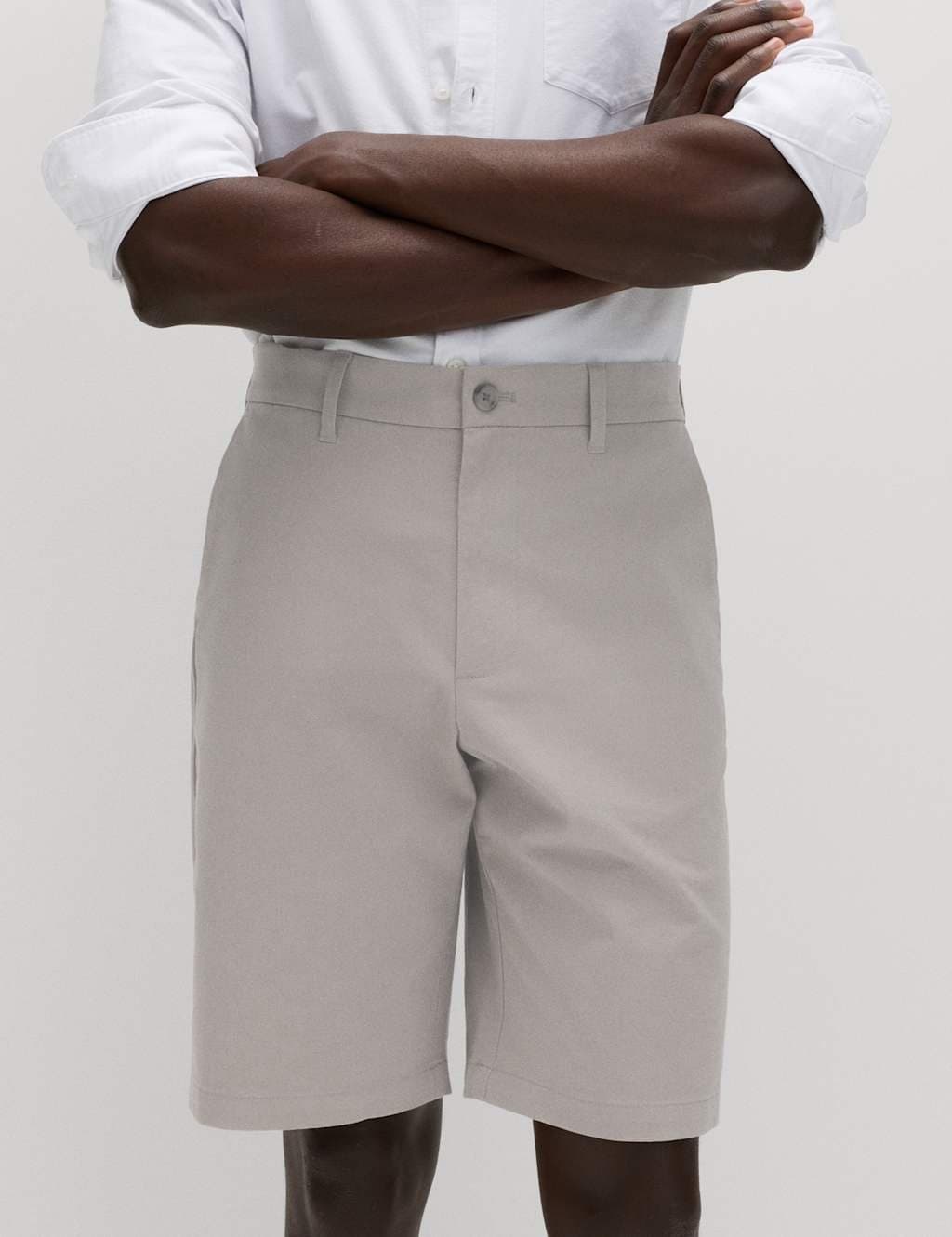 Marks & Spencer M&S Loose Fit Stretch Chino Shorts Pebble