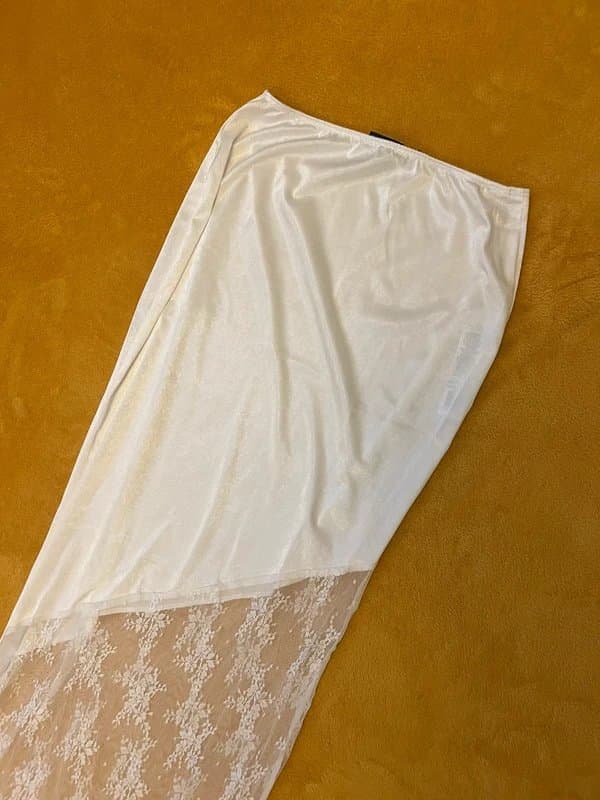 ASOS ASOS satin maxi skirt with lace insert in ivory