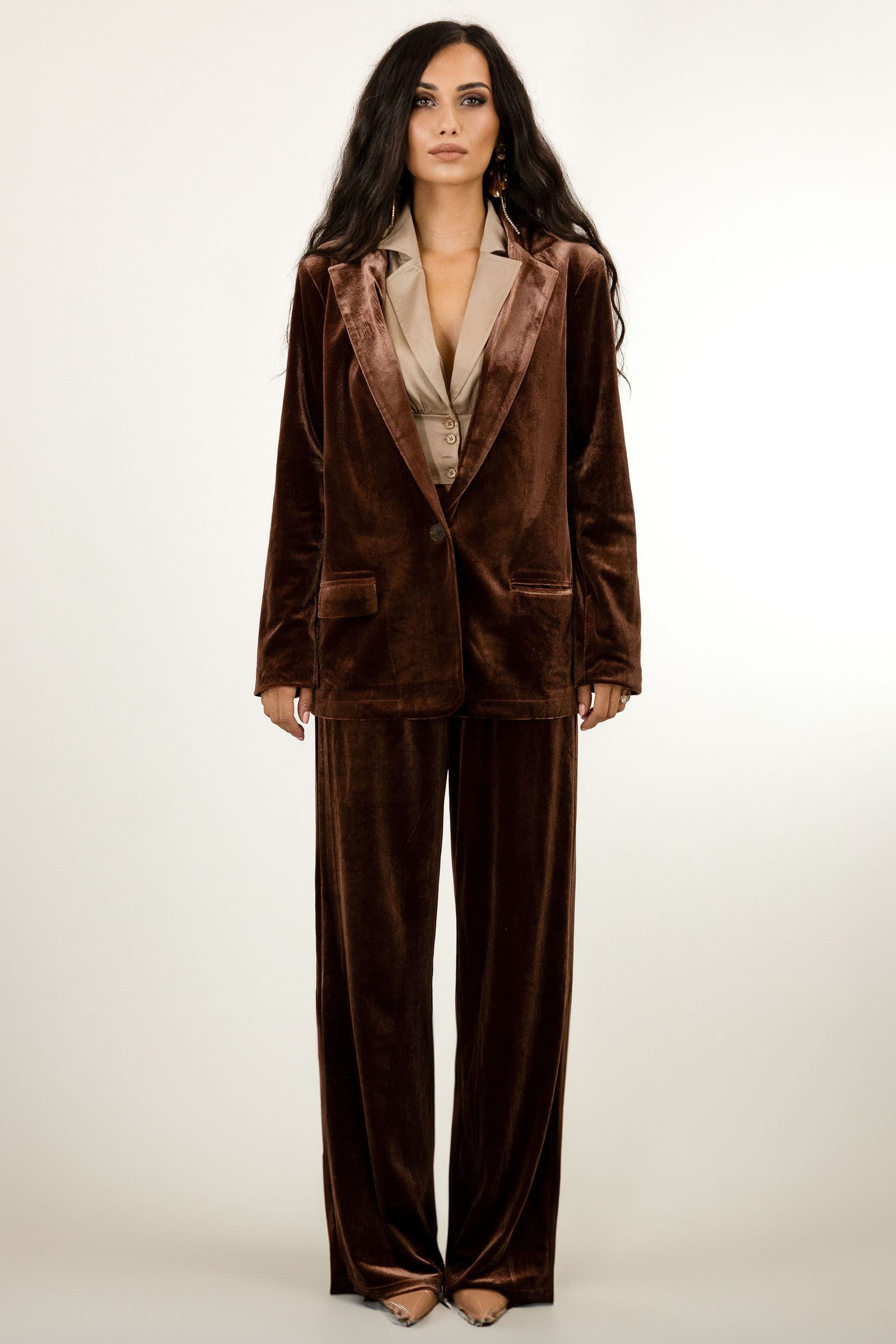 BALOU BALOU Brown Velvet High Waisted Trousers